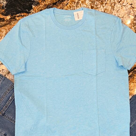 NWT J. Crew Men's Island Turquoise Heathered Slim Washed Jersey Pocket Tee - M - Picture 4 of 6